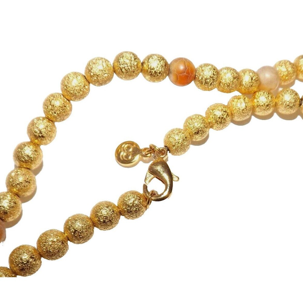 GORJANA Gold Plated Beaded & Agate Gemstone Necklace Signed 40" LONG